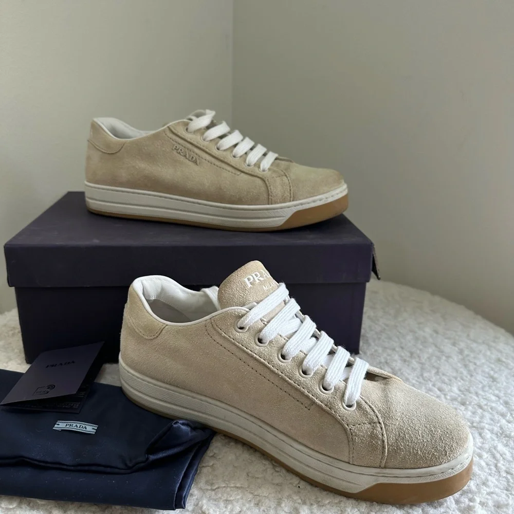 Prada  Beige Suede Sneakers. Size 38 - Picture 5 of 9